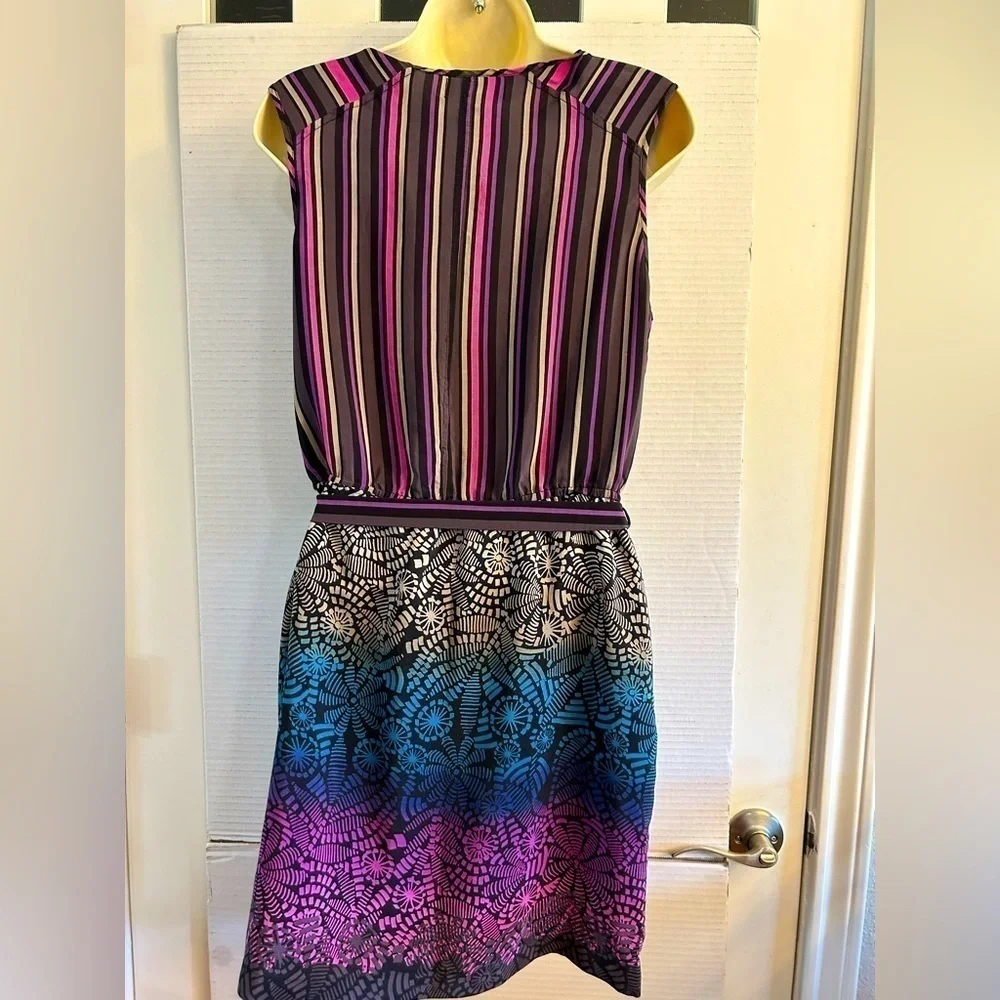 Charlie Jade 100% silk belted, sleeveless ‎ empire dress in multi color Sz M. P4